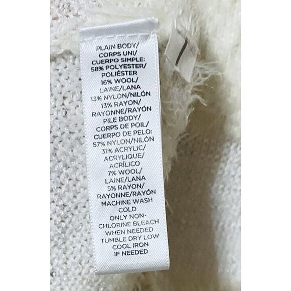 LOFT Womens Large Striped Sequin Eyelash Knit Sweater Ivory White Wool Boho - Picture 7 of 8